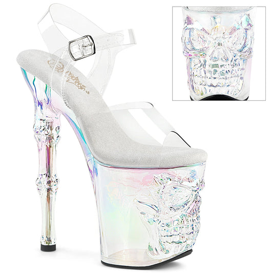 Pleaser RAPTURE-808HT – 8" Finger Bone Heel, 4" Tinted Skull PF Ankle Strap Sandal Pleaser USA