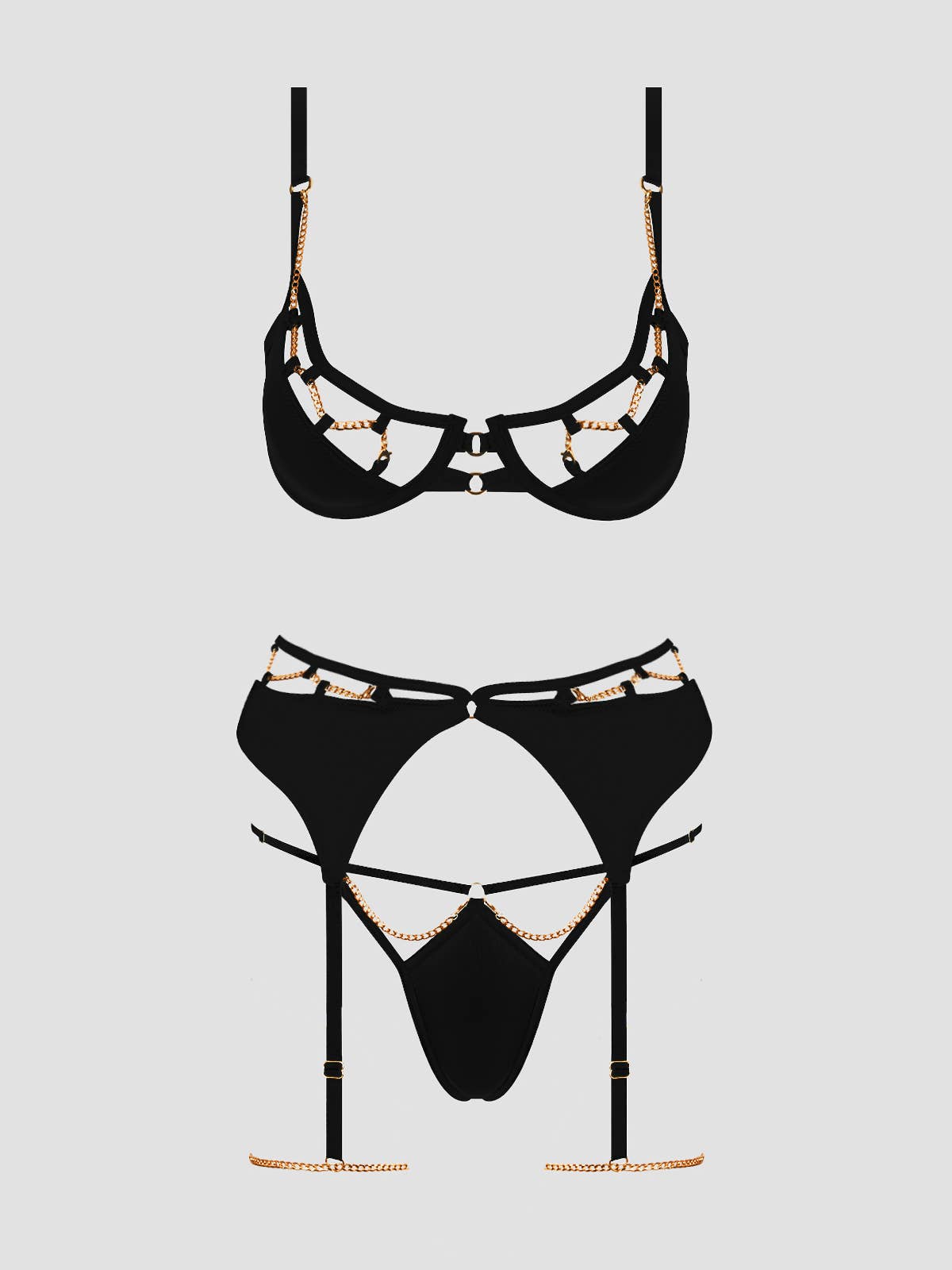 ENSEMBLE SOUTIEN - GORGE SATIN & CHAÎNE EVANGELINE, JARRETELLE DE CUISSE & STRING: ÉMERAUDE / S - LA PIRI | BOUTIQUE EN LIGNE DE BIKINIS ET LINGERIE