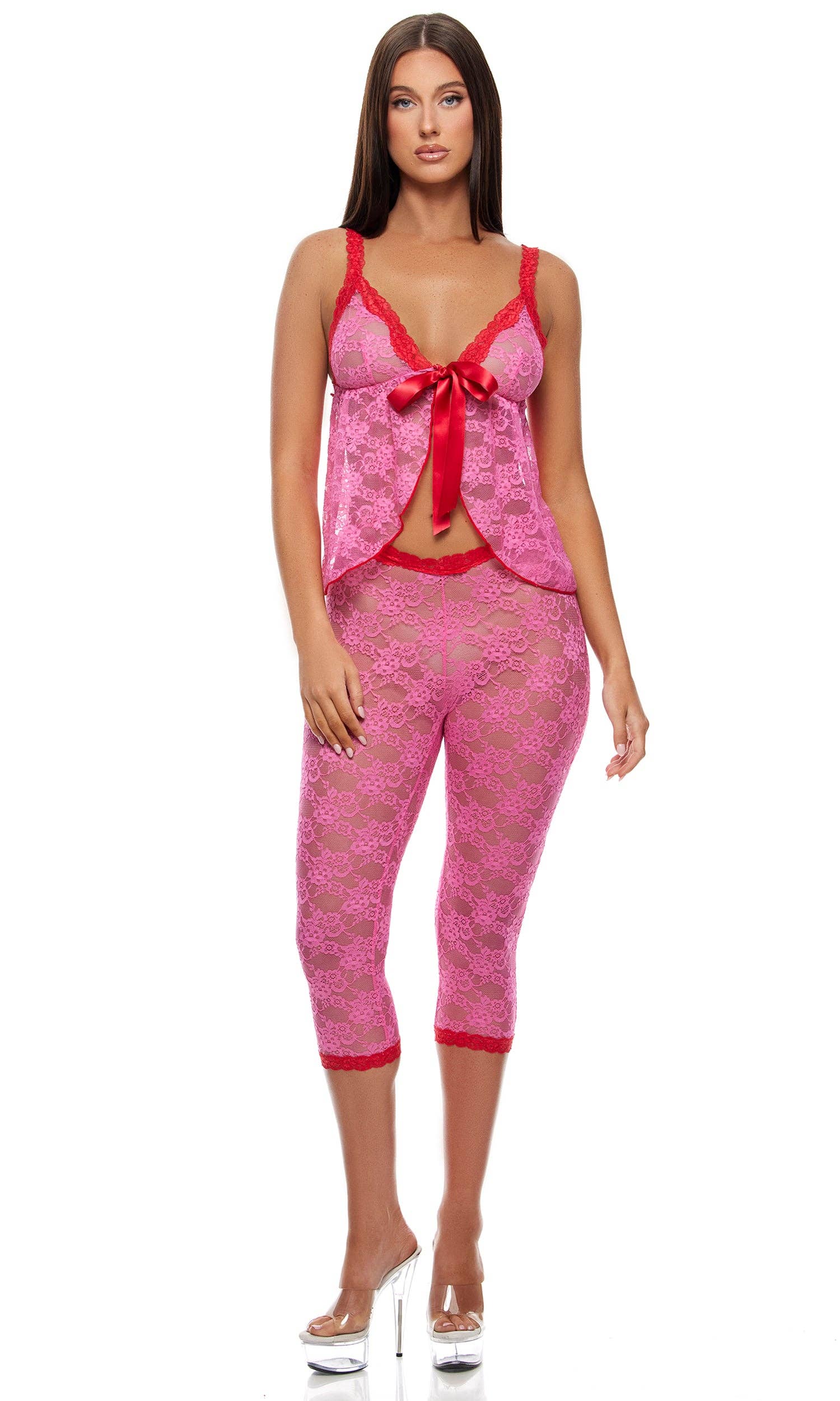 Ensemble de lingerie Babydoll Cami et Capri Lounge Affair: Red Pink / S - LA PIRI | BOUTIQUE EN LIGNE DE BIKINIS ET LINGERIE