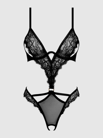 NADIA TEDDY EN DENTELLE ET MAILLE AVEC DÉCOUPES: Noir / XL - LA PIRI | BOUTIQUE EN LIGNE DE BIKINIS ET LINGERIE