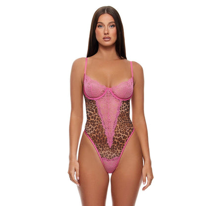 Instincts Animaux Body en Résille Transparente: Pink Leopard / S - LA PIRI | BOUTIQUE EN LIGNE DE BIKINIS ET LINGERIE