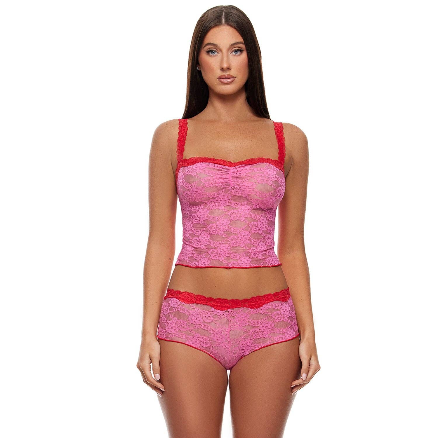 Ensemble de lingerie caraco et shorty Lounge Affair: Rose Rouge / S - LA PIRI | BOUTIQUE EN LIGNE DE BIKINIS ET LINGERIE