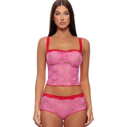 Ensemble de lingerie caraco et shorty Lounge Affair: Rose Rouge / M - LA PIRI | BOUTIQUE EN LIGNE DE BIKINIS ET LINGERIE