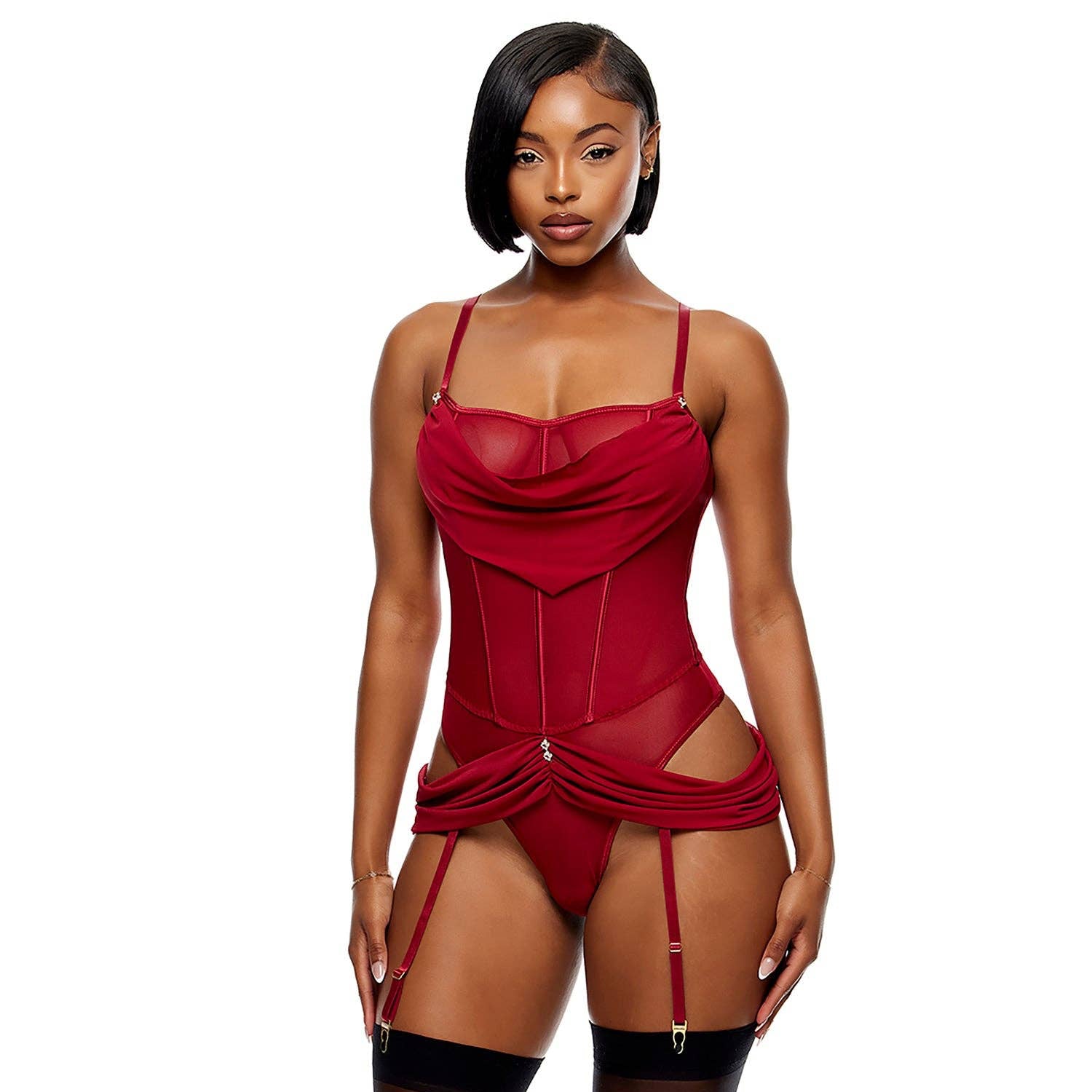 Peluche en maille drapée Princess Treatment - Vin: Vin / S - LA PIRI | BOUTIQUE EN LIGNE DE BIKINIS ET LINGERIE