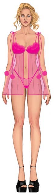 ENSEMBLE BABYDOLL EN MARABOU ET MAILLE MARILYN AVEC STRING: NOIR / S - LA PIRI | BOUTIQUE EN LIGNE DE BIKINIS ET LINGERIE