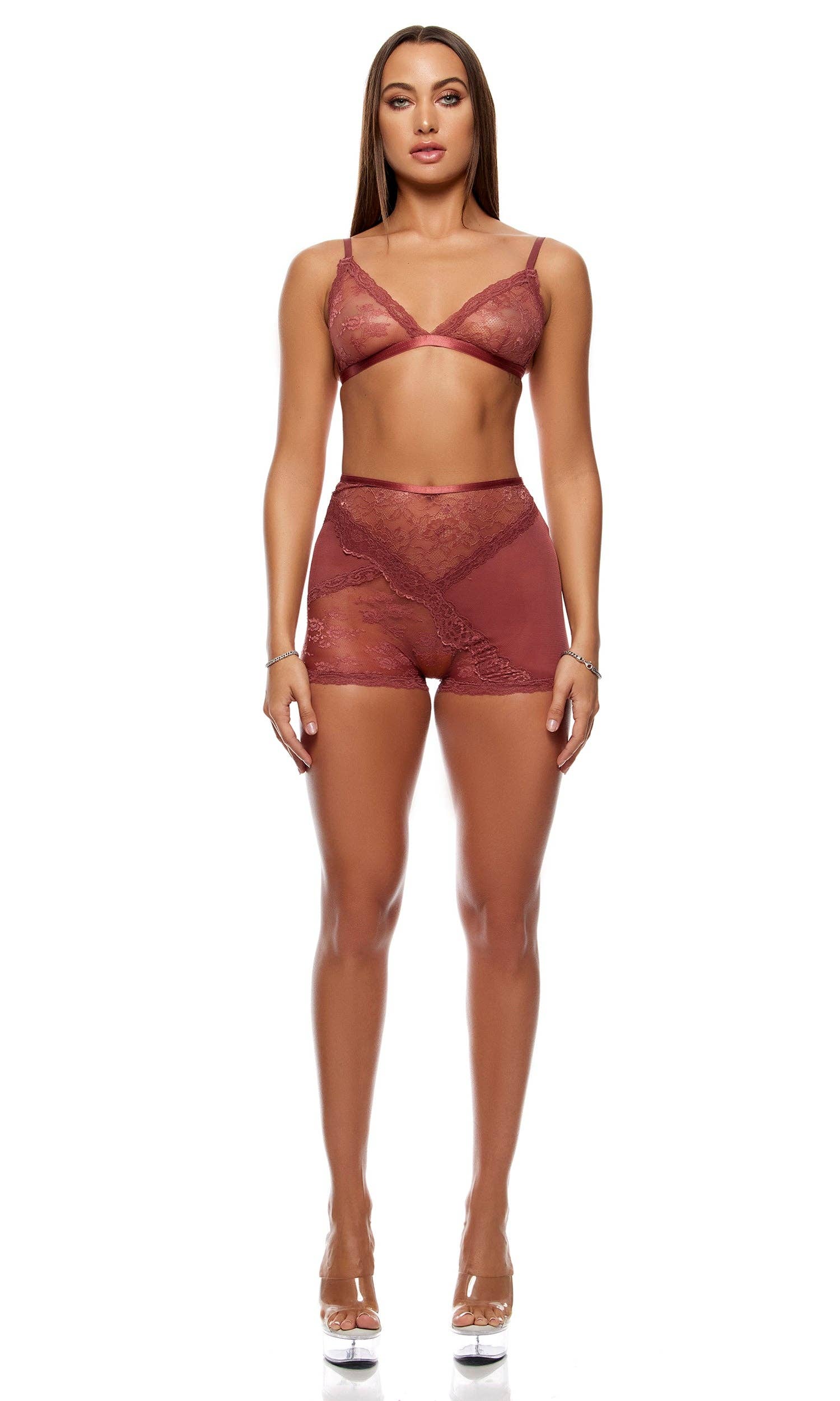 Ensemble de lingerie en dentelle Patch of Petals Bralette et short - Épice: Épices / M - LA PIRI | BOUTIQUE EN LIGNE DE BIKINIS ET LINGERIE