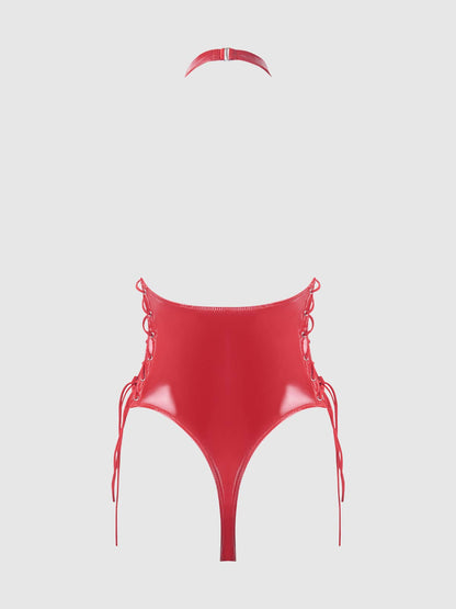 Body dos nu halter en vinyle verni à lacets Trinity: Rouge / S - LA PIRI | BOUTIQUE EN LIGNE DE BIKINIS ET LINGERIE