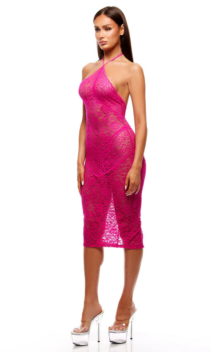Close Contact Ensemble robe midi 2 pièces en dentelle extensible – fuchsia: Fuchsia / S - LA PIRI | BOUTIQUE EN LIGNE DE BIKINIS ET LINGERIE