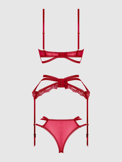 ENSEMBLE SOUTIEN-GORGE, JARRETIÈRE ET HIPSTER EN DENTELLE À BRETELLES BIANCA
