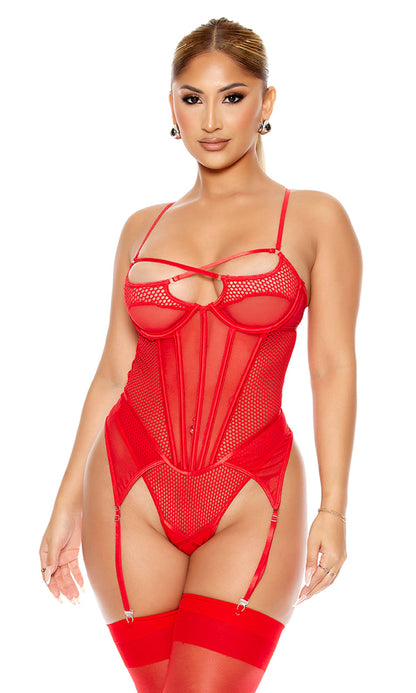Peluche en peluche style corset Caught Up O-Net: Rouge / XL - LA PIRI | BOUTIQUE EN LIGNE DE BIKINIS ET LINGERIE
