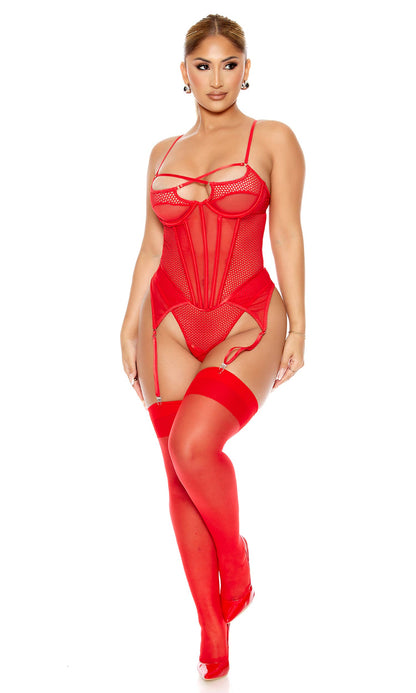 Peluche en peluche style corset Caught Up O-Net: Rouge / XL - LA PIRI | BOUTIQUE EN LIGNE DE BIKINIS ET LINGERIE