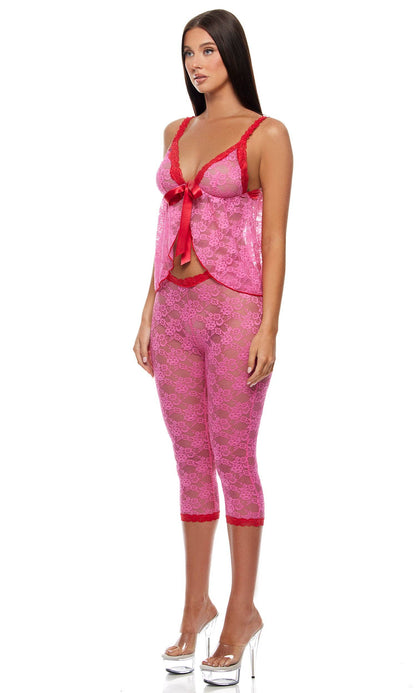 Ensemble de lingerie Babydoll Cami et Capri Lounge Affair: Red Pink / S - LA PIRI | BOUTIQUE EN LIGNE DE BIKINIS ET LINGERIE