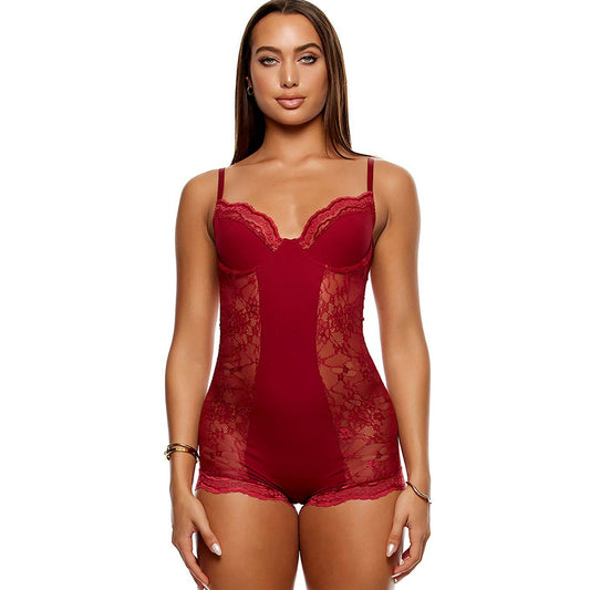 Barboteuse en dentelle côtelée Self Care - Wine: Vin / S - LA PIRI | BOUTIQUE EN LIGNE DE BIKINIS ET LINGERIE