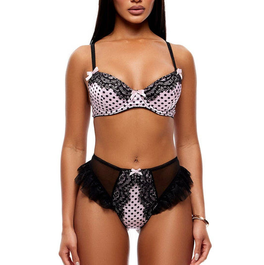 On The Dot - Ensemble 2 pièces soutien-gorge et string en dentelle à pois - Rose clair/Noir: Rose clair noir / S - LA PIRI | BOUTIQUE EN LIGNE DE BIKINIS ET LINGERIE