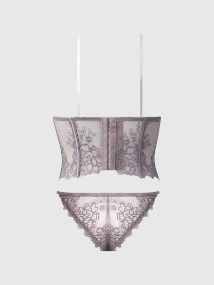 ENSEMBLE BUSTIER ET TANGA BRODÉ EDEN: CORAIL / S - LA PIRI | BOUTIQUE EN LIGNE DE BIKINIS ET LINGERIE