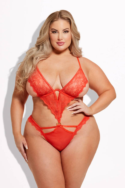 NADIA TEDDY EN DENTELLE ET MAILLE AVEC DÉCOUPES: Noir / XL - LA PIRI | BOUTIQUE EN LIGNE DE BIKINIS ET LINGERIE