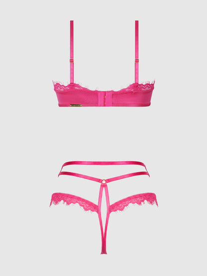 SOUTIEN-GORGE PUSH UP ISSADORA OILSLICK & LACE & TANGA À LANIÈRES: DRAGON ROSE / M - LA PIRI | BOUTIQUE EN LIGNE DE BIKINIS ET LINGERIE