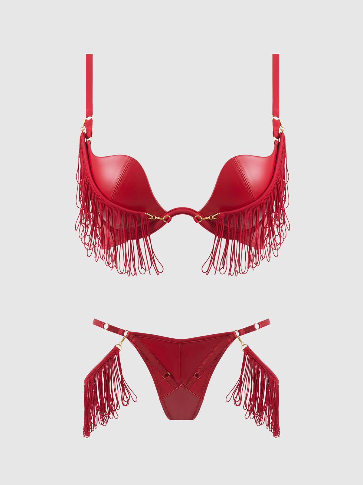 Ensemble soutiens-gorge push-up et string en similicuir à franges PHOENIX: Noir / 3X/4X - LA PIRI | BOUTIQUE EN LIGNE DE BIKINIS ET LINGERIE