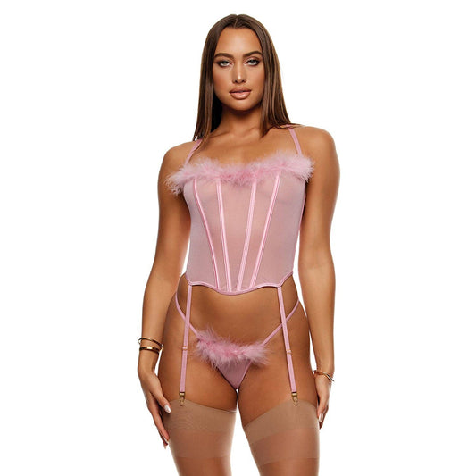 Ensemble de lingerie bustier Bare It All en maille Marabou - Mauve: Mauve / S - LA PIRI | BOUTIQUE EN LIGNE DE BIKINIS ET LINGERIE