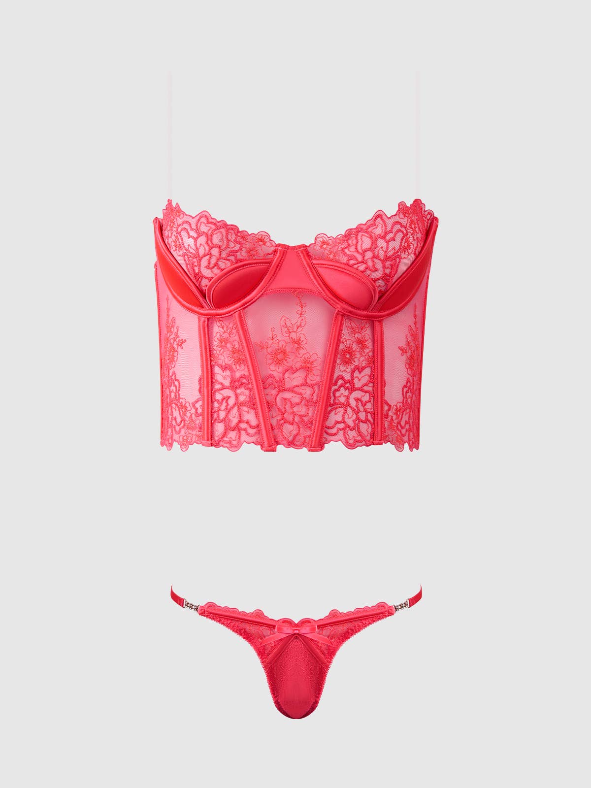 ENSEMBLE BUSTIER ET TANGA BRODÉ EDEN: CORAIL / S - LA PIRI | BOUTIQUE EN LIGNE DE BIKINIS ET LINGERIE