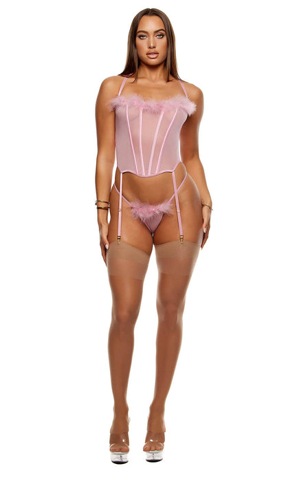 Ensemble de lingerie bustier Bare It All en maille Marabou - Mauve: Mauve / S - LA PIRI | BOUTIQUE EN LIGNE DE BIKINIS ET LINGERIE