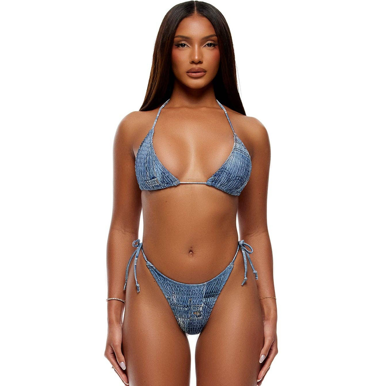 Ensemble Bikini Positano - Patchwork Denim Clair: Patchwork en denim clair / S - LA PIRI | BOUTIQUE EN LIGNE DE BIKINIS ET LINGERIE