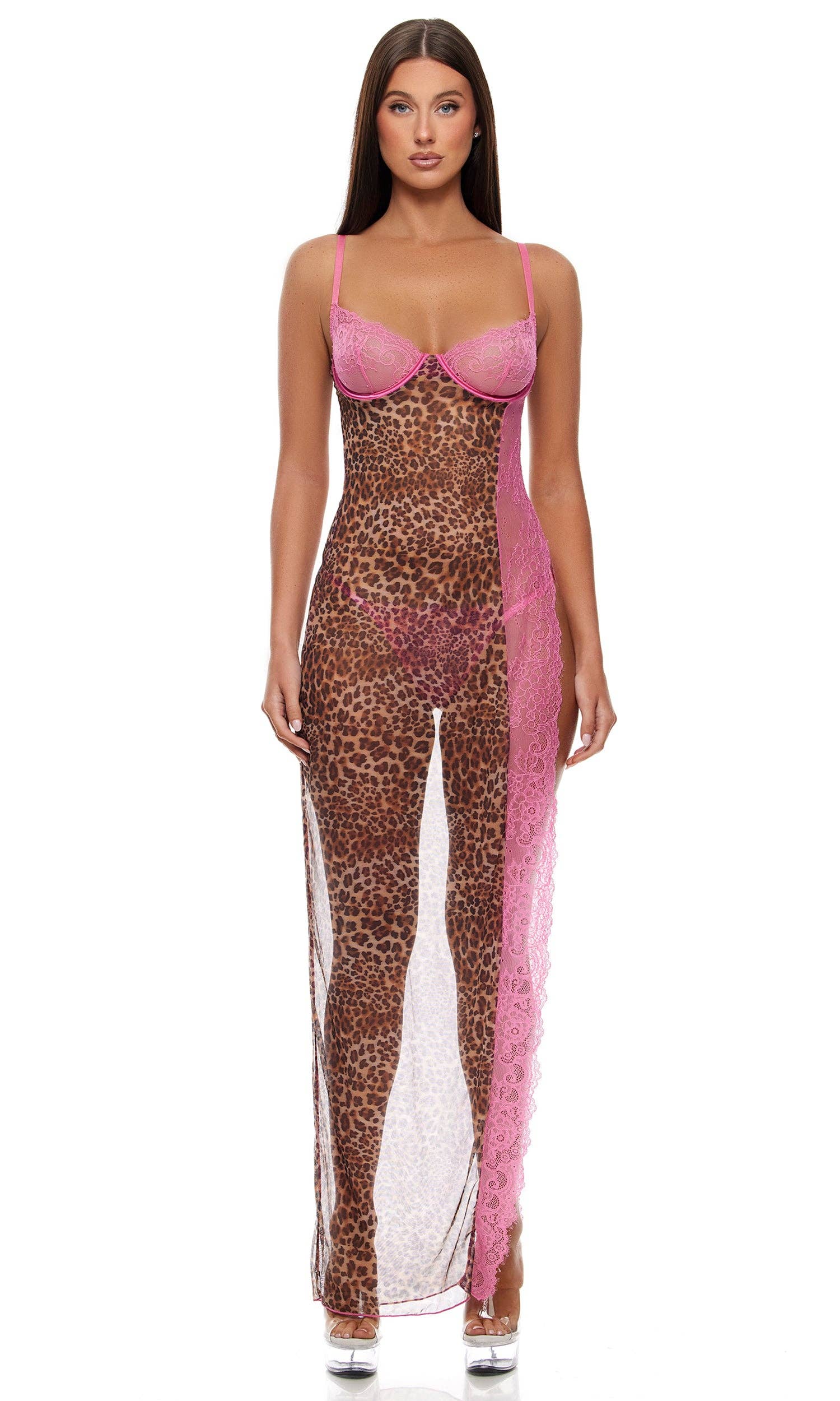 Ensemble de lingerie nuisette en maille transparente Animal Instincts: Léopard rose / M - LA PIRI | BOUTIQUE EN LIGNE DE BIKINIS ET LINGERIE