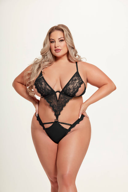 NADIA TEDDY EN DENTELLE ET MAILLE AVEC DÉCOUPES: Noir / XL - LA PIRI | BOUTIQUE EN LIGNE DE BIKINIS ET LINGERIE