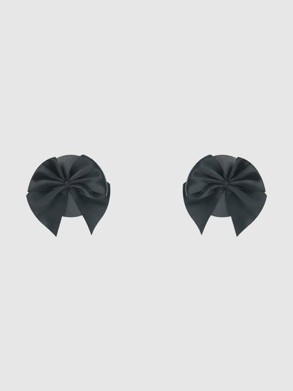 PASTIES À NŒUD EN SIMILICUIR ET SATIN: Noir / A/S