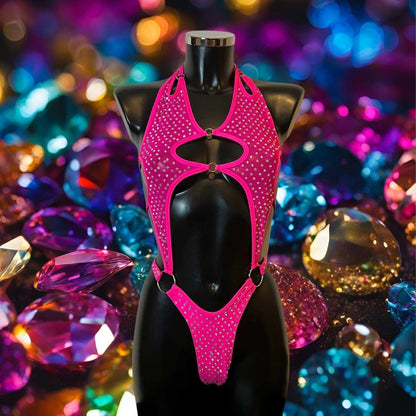 Body à strass mesh fuschia
