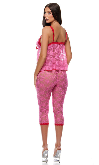Ensemble de lingerie Babydoll Cami et Capri Lounge Affair: Red Pink / S - LA PIRI | BOUTIQUE EN LIGNE DE BIKINIS ET LINGERIE