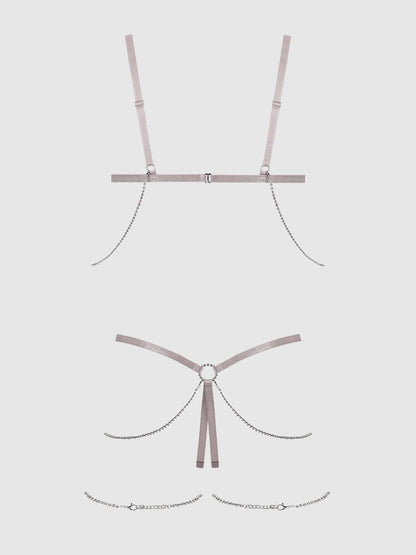 PRESLEY SHINE MESH OUVERTURE COUPE & TEDDY À STRASS ENTREJAMBE OUVERT: GRIS ARGENT / S - LA PIRI | BOUTIQUE EN LIGNE DE BIKINIS ET LINGERIE