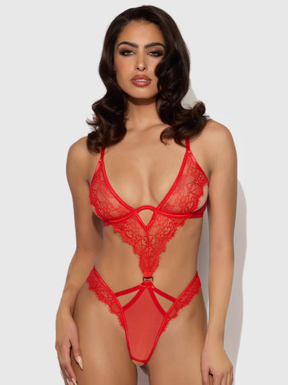 NADIA TEDDY EN DENTELLE ET MAILLE AVEC DÉCOUPES: Noir / XL - LA PIRI | BOUTIQUE EN LIGNE DE BIKINIS ET LINGERIE