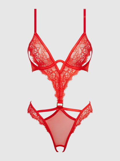 NADIA TEDDY EN DENTELLE ET MAILLE AVEC DÉCOUPES: Noir / XL - LA PIRI | BOUTIQUE EN LIGNE DE BIKINIS ET LINGERIE
