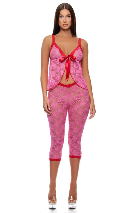 Ensemble de lingerie Babydoll Cami et Capri Lounge Affair: Red Pink / S - LA PIRI | BOUTIQUE EN LIGNE DE BIKINIS ET LINGERIE