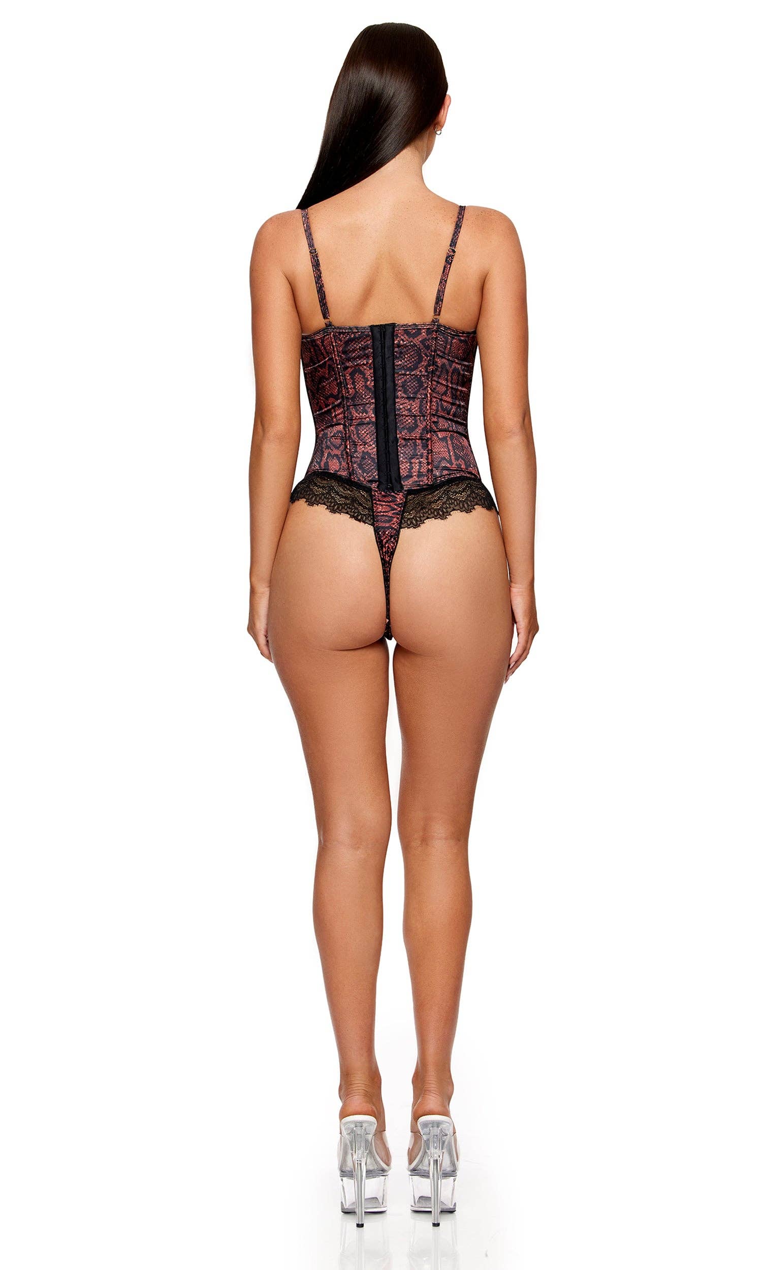 Ensemble bustier en satin serpent seconde peau: Brown / M - LA PIRI | BOUTIQUE EN LIGNE DE BIKINIS ET LINGERIE