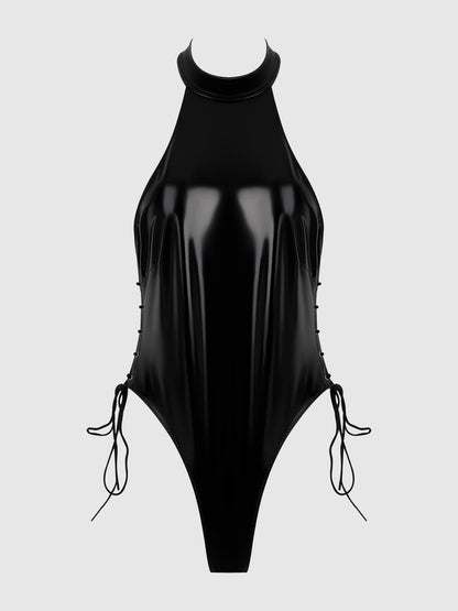 Body dos nu halter en vinyle verni à lacets Trinity: Rouge / S - LA PIRI | BOUTIQUE EN LIGNE DE BIKINIS ET LINGERIE