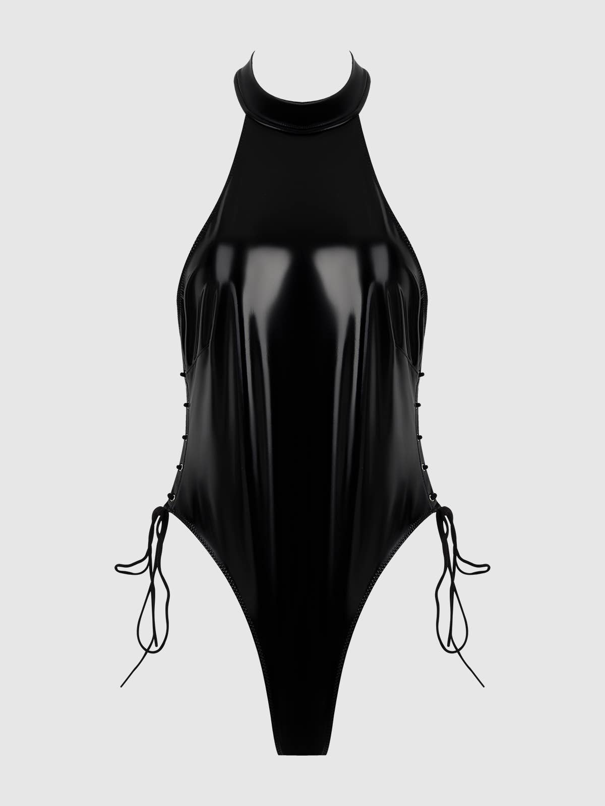 Body dos nu halter en vinyle verni à lacets Trinity: Noir / L - LA PIRI | BOUTIQUE EN LIGNE DE BIKINIS ET LINGERIE
