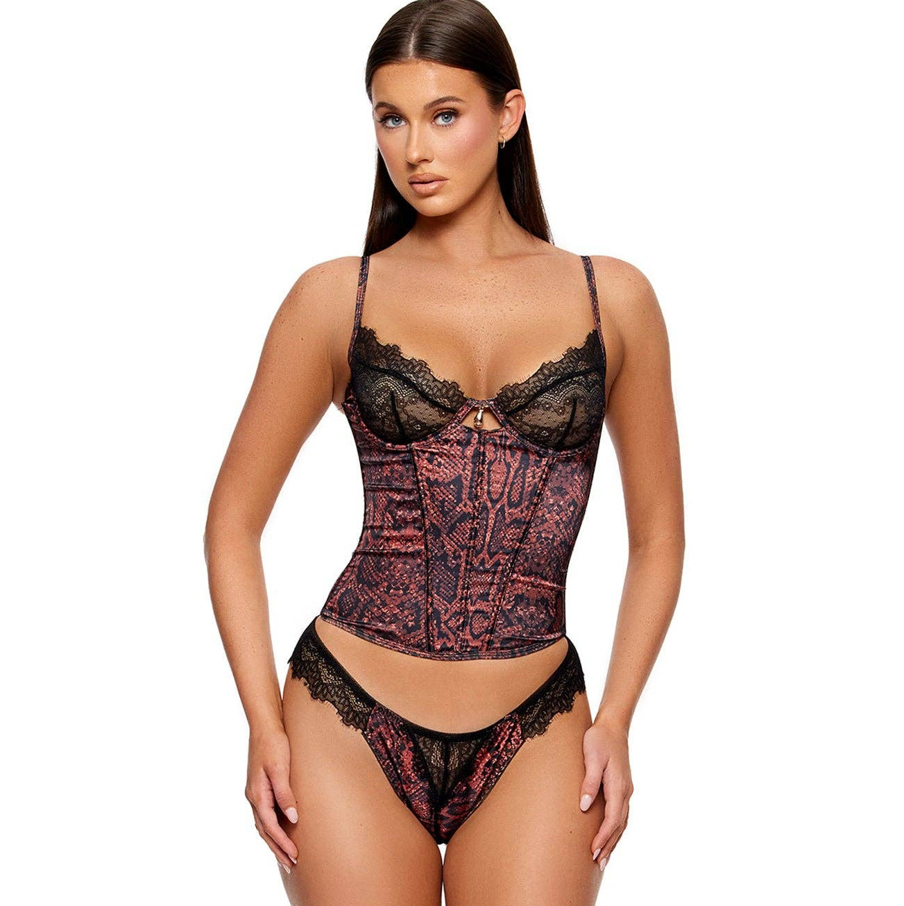 Ensemble bustier en satin serpent seconde peau: Brown / M - LA PIRI | BOUTIQUE EN LIGNE DE BIKINIS ET LINGERIE
