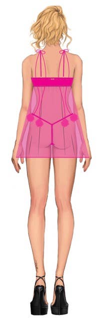 ENSEMBLE BABYDOLL EN MARABOU ET MAILLE MARILYN AVEC STRING: DRAGON ROSE / S - LA PIRI | BOUTIQUE EN LIGNE DE BIKINIS ET LINGERIE