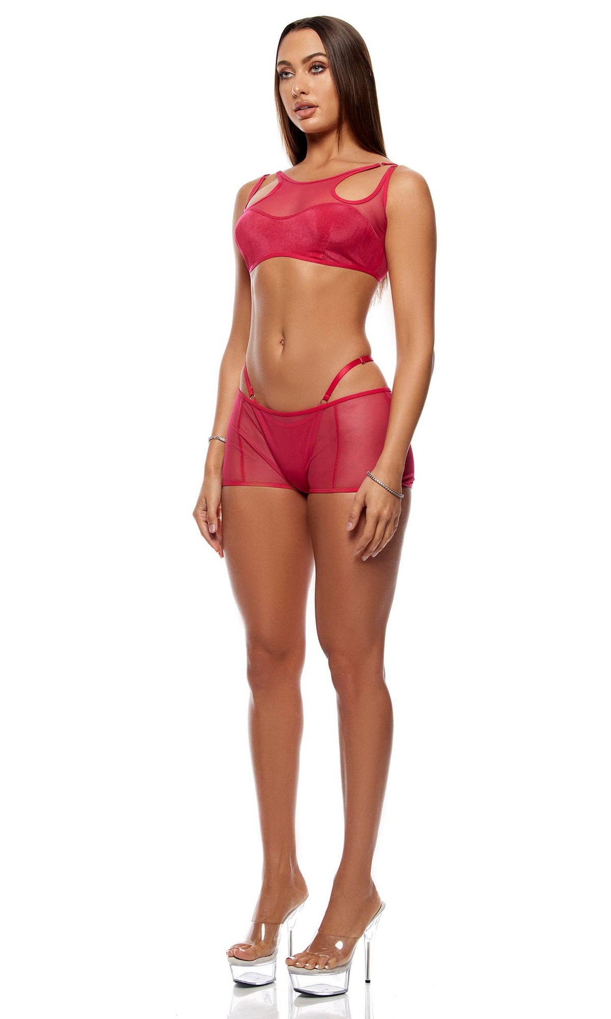 Ensemble de lingerie en maille et tricot à couches - Haut de soutien - gorge et short - Rose: Rose / M - LA PIRI | BOUTIQUE EN LIGNE DE BIKINIS ET LINGERIE