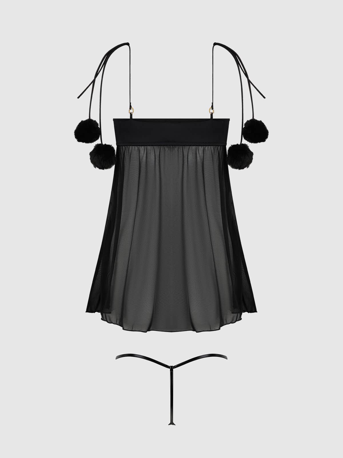 ENSEMBLE BABYDOLL EN MARABOU ET MAILLE MARILYN AVEC STRING: NOIR / S - LA PIRI | BOUTIQUE EN LIGNE DE BIKINIS ET LINGERIE