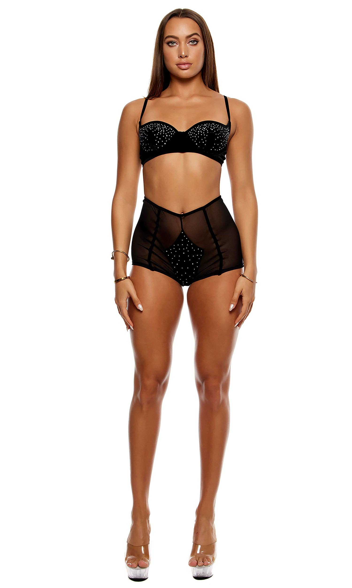 Ensemble de lingerie en velours avec strass et soutien - gorge Catght Your Eye - Noir: Noir / XL - LA PIRI | BOUTIQUE EN LIGNE DE BIKINIS ET LINGERIE