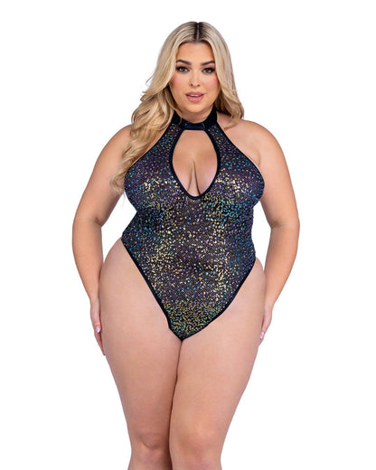 6431 - Combishort en résille à sequins avec découpe en goutte: Noir / S Roma Costume, Inc.