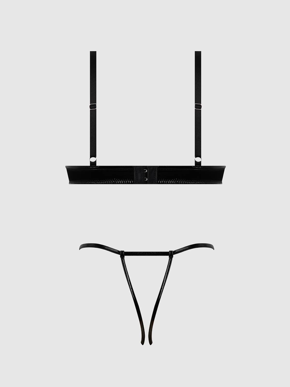 ENSEMBLE SOUTIEN - GORGE VERNI TRINITY ET CULOTTE À LACETS SANS ENTREJAMBE: Noir / S - LA PIRI | BOUTIQUE EN LIGNE DE BIKINIS ET LINGERIE