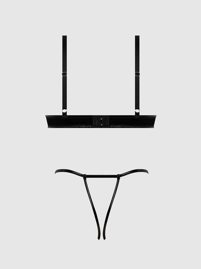 ENSEMBLE SOUTIEN - GORGE VERNI TRINITY ET CULOTTE À LACETS SANS ENTREJAMBE: Noir / S - LA PIRI | BOUTIQUE EN LIGNE DE BIKINIS ET LINGERIE