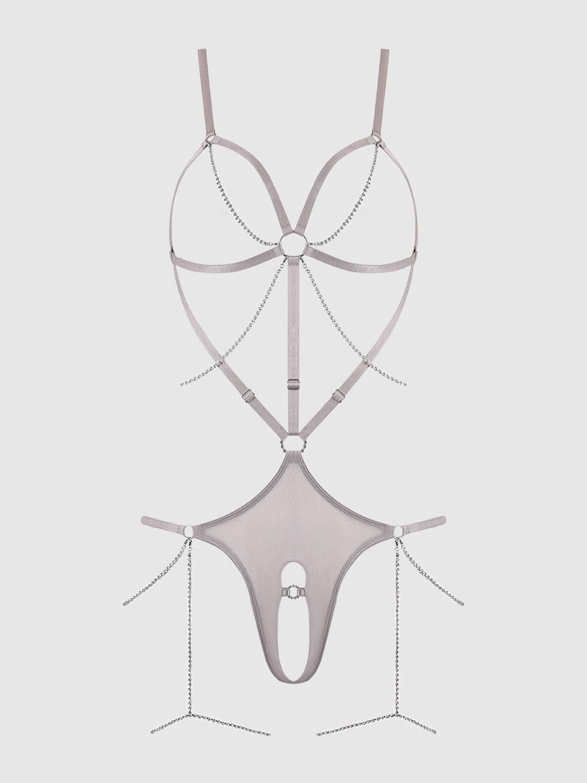 PRESLEY SHINE MESH OUVERTURE COUPE & TEDDY À STRASS ENTREJAMBE OUVERT: GRIS ARGENT / S - LA PIRI | BOUTIQUE EN LIGNE DE BIKINIS ET LINGERIE