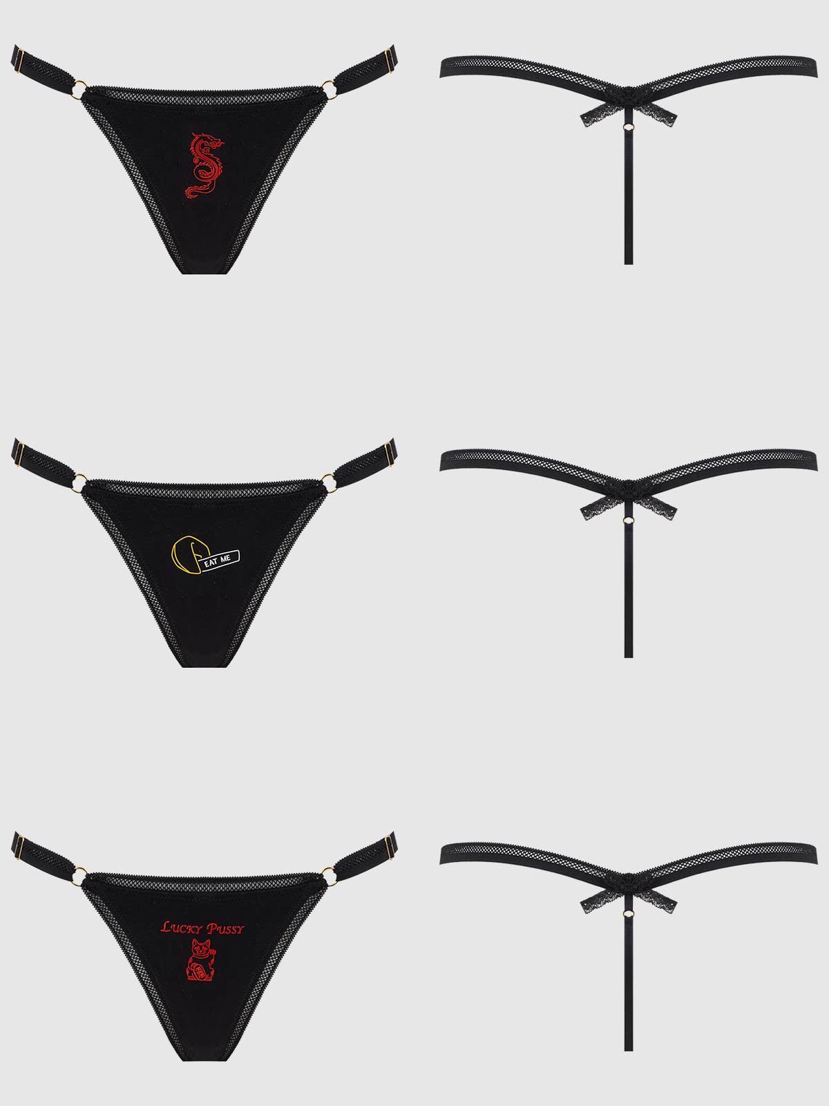 LOT DE 3 G - STRING EN COTON DRAGON: NOIR / S/M - LA PIRI | BOUTIQUE EN LIGNE DE BIKINIS ET LINGERIE