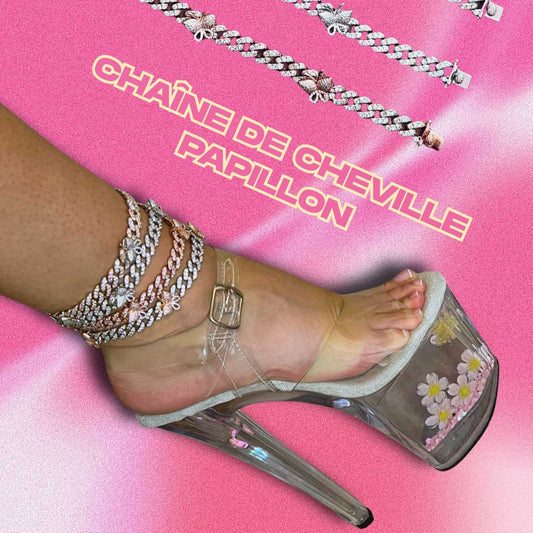 🦋 Chaîne de cheville strassée Papillon - LA PIRI | BOUTIQUE EN LIGNE DE BIKINIS ET LINGERIE