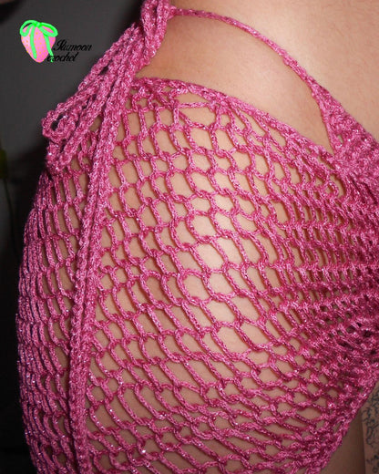 Ensemble Crochet rose pailleté - LA PIRI | BOUTIQUE EN LIGNE DE BIKINIS ET LINGERIE